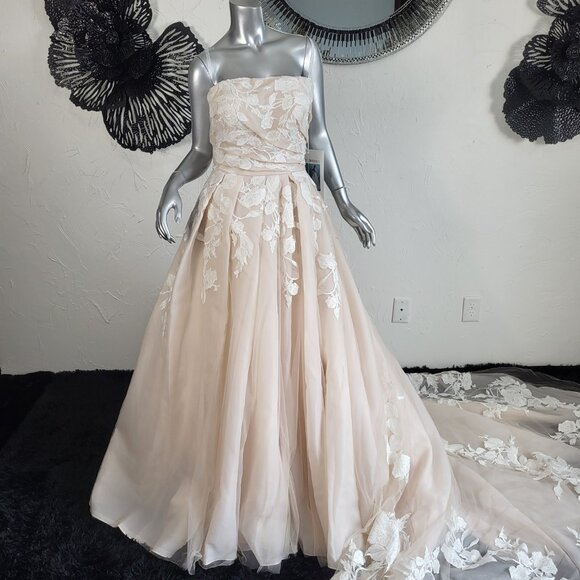 NWT~$1699~ALLURE BRIDAL~12~STRAPLESS CHAMPAGNE IVORY EMBELLISHED WEDDING DRESS - Picture 7 of 16